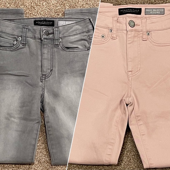 Aeropostale Denim - Two Pairs of Size 000 Reg Aeropostale High Waisted Jeggings Dusty Rose and Gray